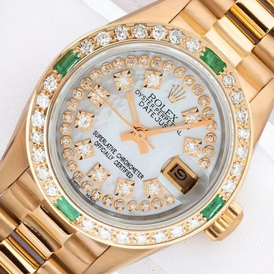 ROLEX LADIES PRESIDENT MOP DIAMOND DIAL 18K YELLOW GOLD QS DIAMOND