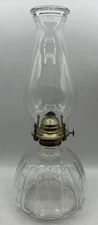 Vintage Ribbed Glass Hurricane Oil Lamp & Clear Glass Chimney, 15.0" Tall