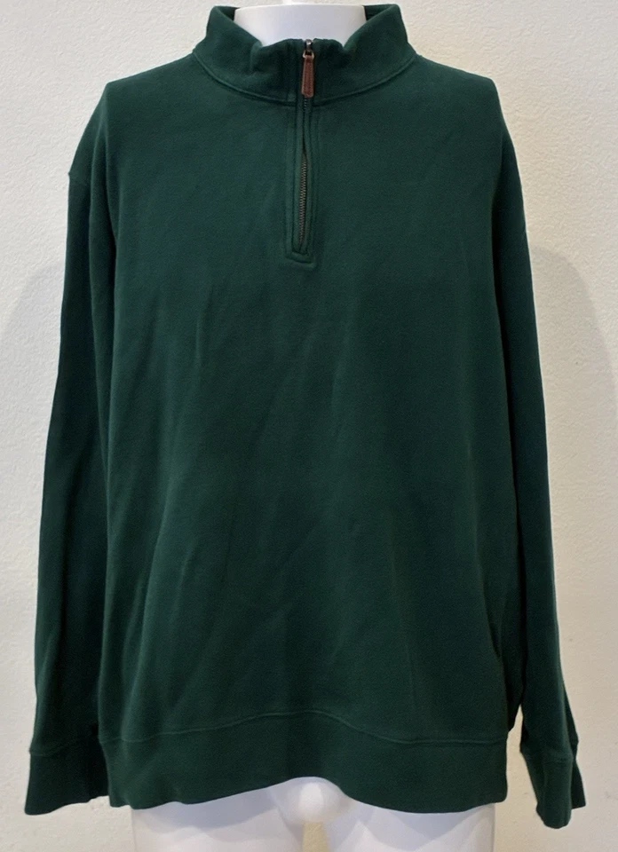 Suéter Pullover Lands End Para Hombre Pana 1/4 Cremallera 2XL Verde Preppy Holiday Cabin Foto 3 de 4