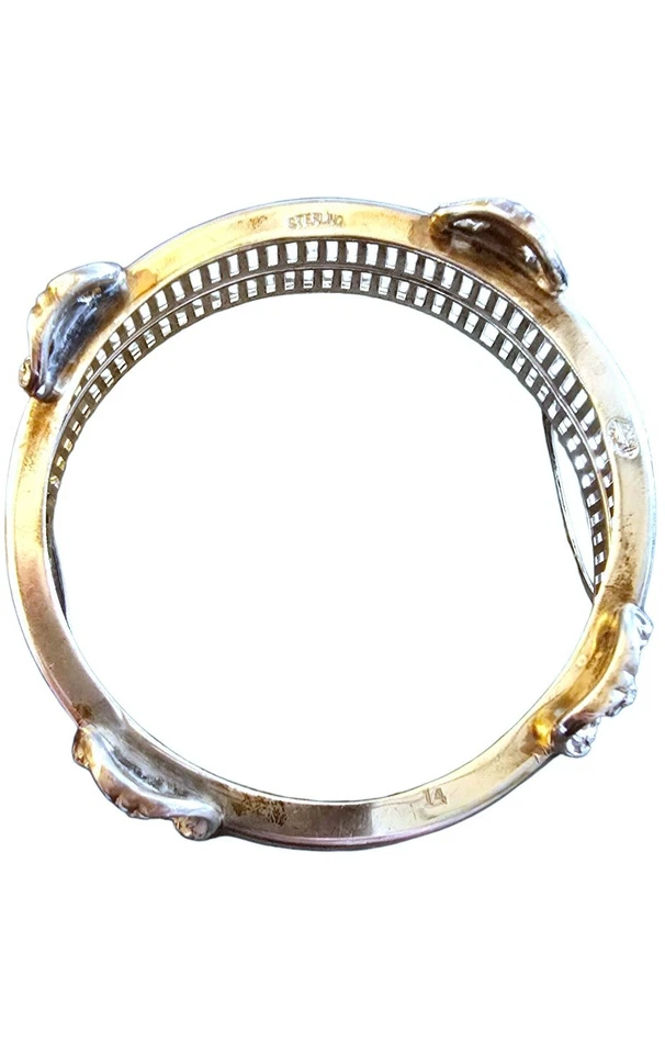 Cesta de plata de ley con revestimiento de vidrio azul de Watson Co EE. UU. principios de 1900 Foto 3 de 4