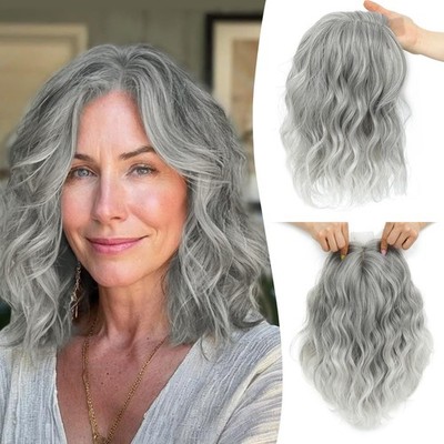 Ms Taj 11 Inch Short Wavy Hair Topper for Women with Thinning Hair, Natural Synt