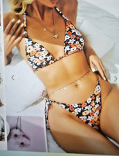 NWT ZAFUL tie side ribbed Floral string Bikini swimwear 2pcs Sz Small