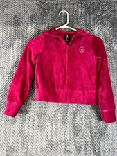 Converse Hoodie Girls Small 8-10YRS Pink Velour Cotton Blend Stretch Full Zip
