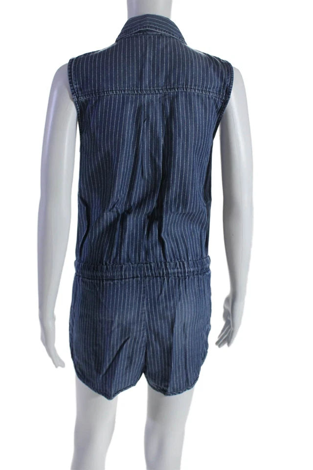 Splendid Womens Striped Sleeveless Collared Button Up Romper Blue Size XS - Image 3 of 4