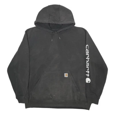 CARHARTT Sweat à Capuche Homme Noir Coton Mélangé Logo Pullover XL - Photo 1/4