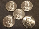 1963 Benjamin Franklin Silver Half Dollars LOT OF 5
