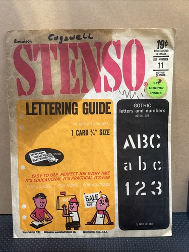 Vintage STENSO Lettering Guide Stencils Letters Numbers | Gothic| 3/4” | 1965