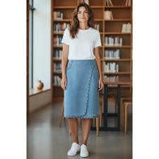 Vintage Baccini denim blanket stitch wrap skirt