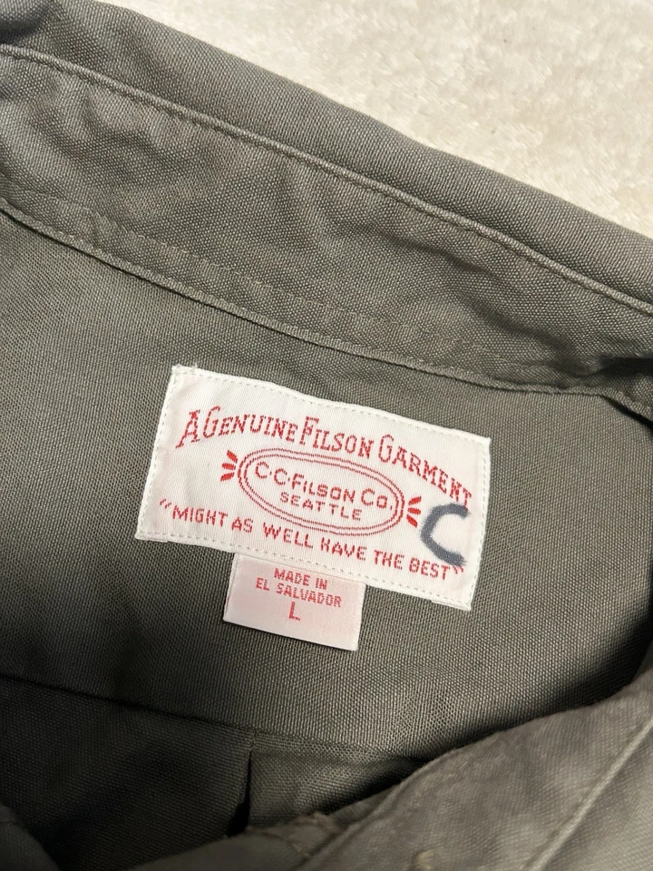 C.C. Filson Tin Cloth Canvas Shirt Long Sleeve Button Down Green 2 Pocket Size L - Image 4 of 4