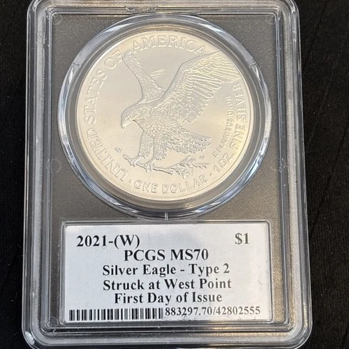 2021 $Ealge Dollar Silver  PCGS ms70 WESt Point Bright White Original US Coin.