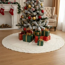 Drydiet 72 Inches Extra Large White Knit Christmas Tree Skirt Ivory Knitted T...