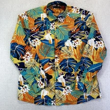Barry Wang Shirt Mens 2XL Multicolor Parrot Tropical Hawaiian Button Up Floral
