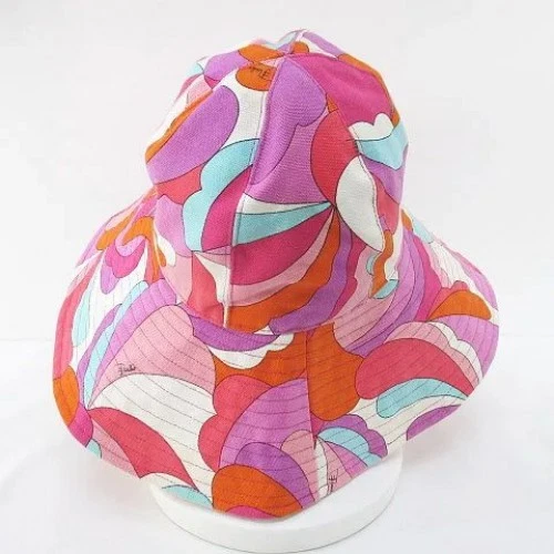 Sombrero cubo de ala ancha Emilio Pucci, talla 2, rosa, hecho en Italia, estampado integral Foto 4 de 4