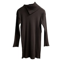 Zara Dress Womens M Brown Ribbed Knit High Fold Down Neck Midi Dark Academia
