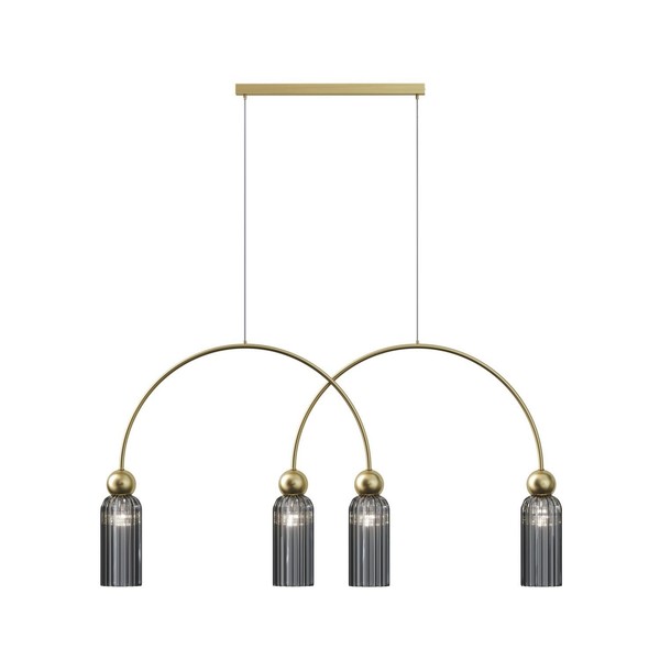 Pendelleuchte KüChe Glas Metall Grau Gold 110 Cm Lang E14 Esszimmer HäNgelampe-image
