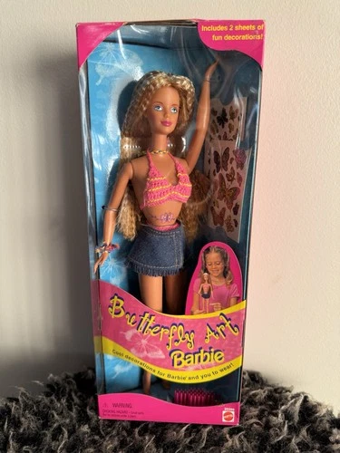 Vintage 1998 Barbie Butterfly Art Tattoo Doll Mattel New in Box Crimped Hair