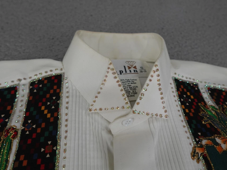 Vintage Chaplin Shirt Mens Small White Western Coyote Saguaro Beaded 90s USA - Image 4 of 4