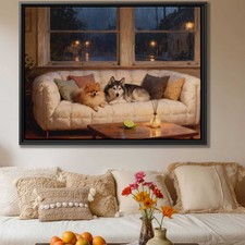 Oil Painting Dog Art Cozy Living Room Decor Pomeranian Canvas Print Wall Art