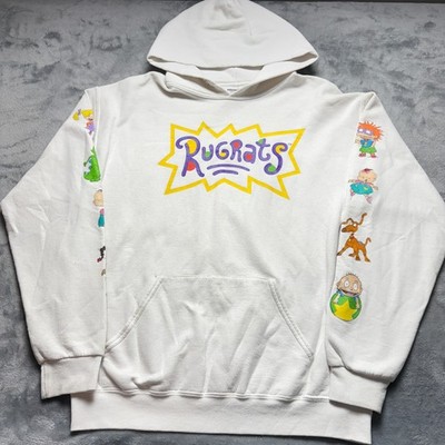 Vintage Nickelodeon Hoodie Mens Large White Graphic Rugrats Cotton Warm Wear