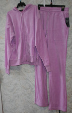2 Pcs Jogging Track Set Large Hooded Top Pant Cotton blend Velour Frost Pink NWT