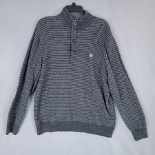 Chaps Men's Sweater XL Gray Cotton Elbow Patch Button Neck