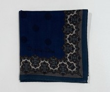 Handkerchief Man Christian Dior Blue Navy Paisley Pocket Square Cotton 18  