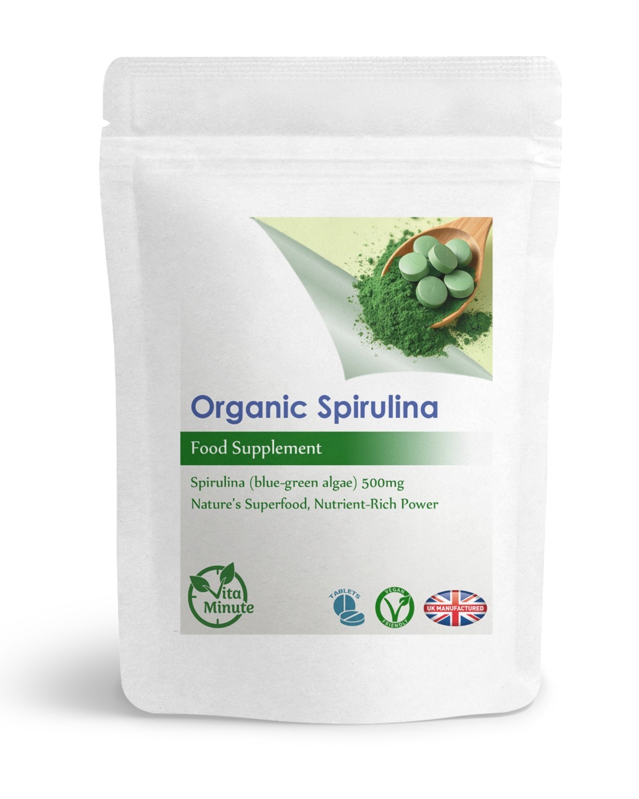 60 x Spirulina 500mg Tablets | Natural Whole Food Supplement Algae | UK Made (V)