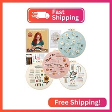 JOINRUN 4 Pack Beginner Embroidery Kit for Adults, Learn Stitches with Pre-Stamp