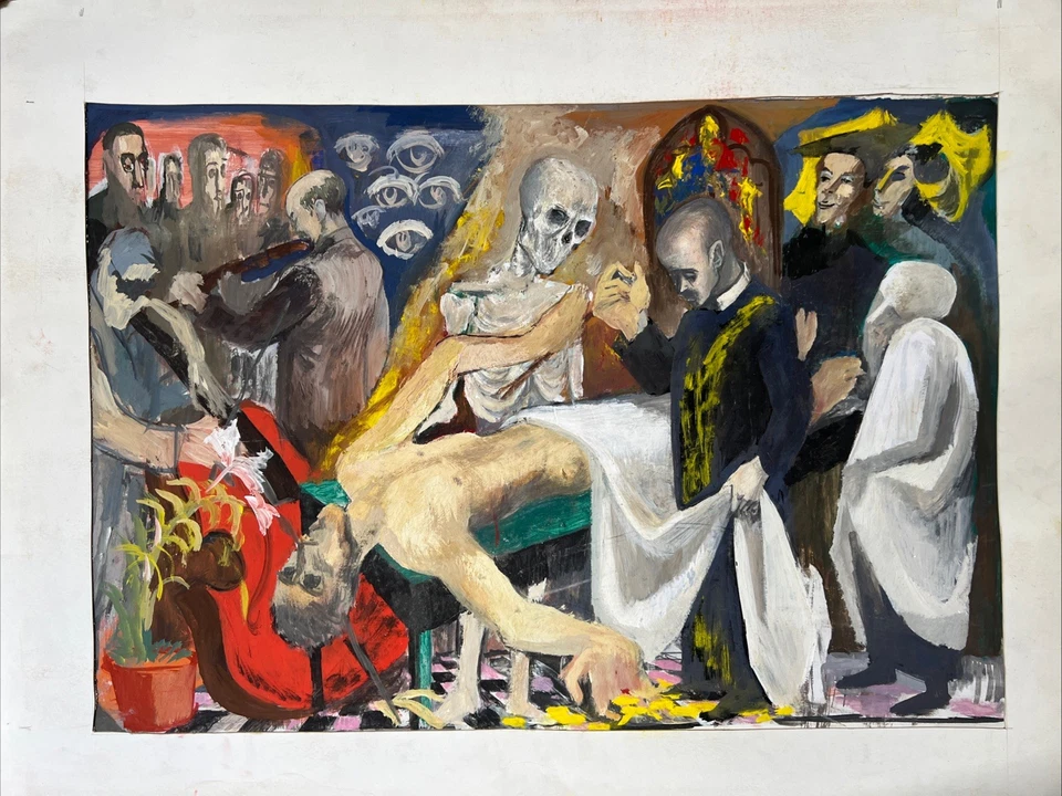 Gay Youse, Listed Woman 1940s 1950s WPA Era MCM Multi-Figure Mural Gouache Study - Image 2 of 4