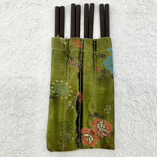 Chopsticks 4 Pair in Cloth Roll Wrap Storage Holder