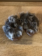 NEW HANDMADE BROWN LEATHER FUR SLIPPERS CHILD BABY MOCCASINS 4.5  SHOES BOOTIES