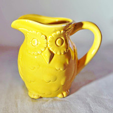 Vintage Yellow Ceramic Owl Jug Retro Kitsch Figural Animal Pitcher Boho