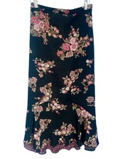 VTG Y2K Dark Floral Abstract Reversible Maxi Skirt Fairy Whimsy Romantic Ruffle