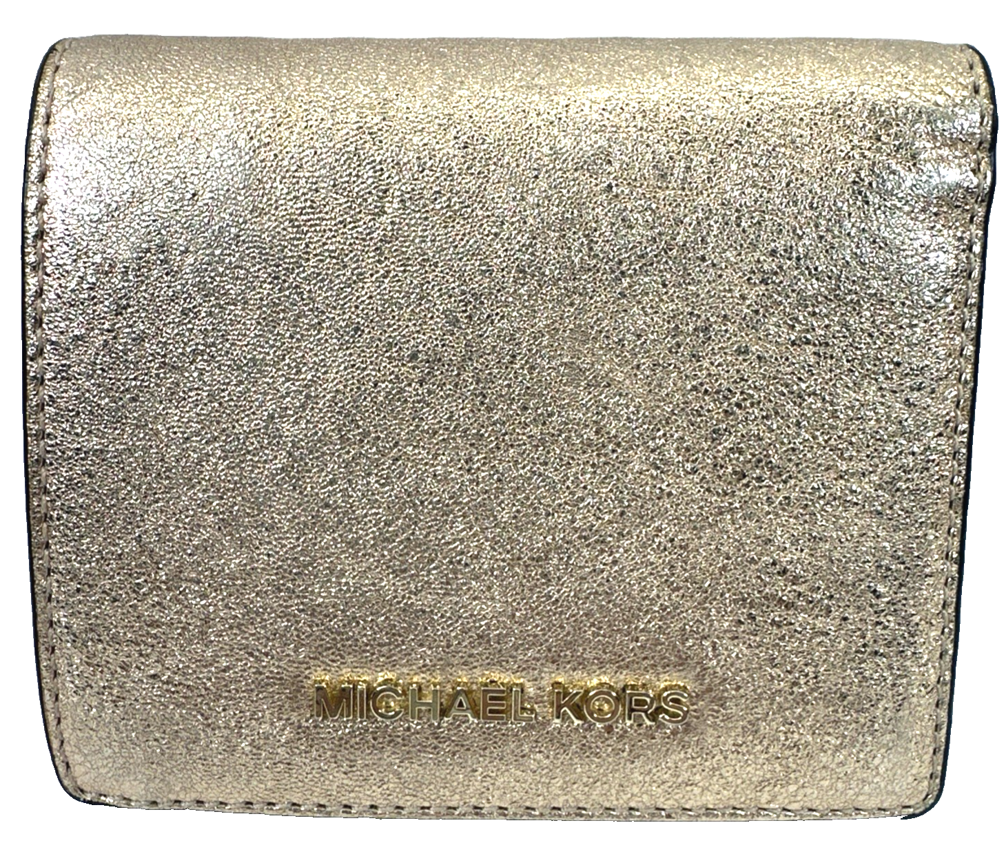 MICHAEL KORS Rose Gold Shimmering Leather Bi-fold Compact Logo Small Wallet