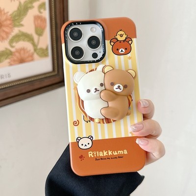 Cute 3D Rilakkuma Mag Safe Holder+Case Cover For iPhone 17 Pro Max