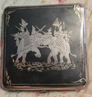 Vintage Siam Silver Cigarette Case Black Enamel Elephant