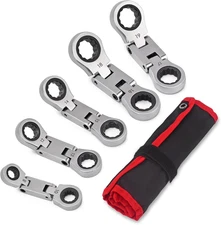 Stubby Flex Head Ratcheting Wrench Set – Metric 8-19mm, 5 Double Box-End Pieces