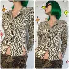 Vintage Zebra Print Blazer Leslie Fay Vegan Animal Print Office Siren Glam - S