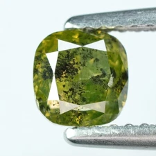 1.02Ct 100% Natural No Treated I-1 Cushion Fancy Intense Yellowish Green Diamond