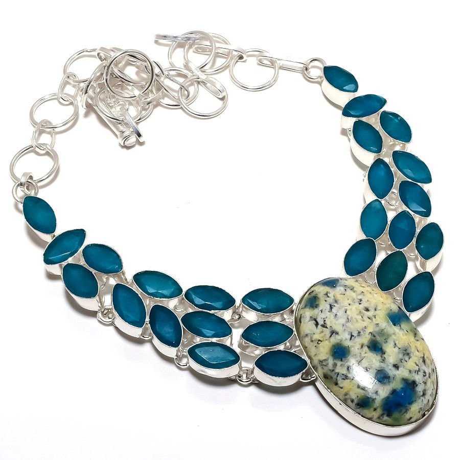 K2 Azurite, Onyx Gemstone Handmade 925 Sterling Silver Jewelry Necklace 18