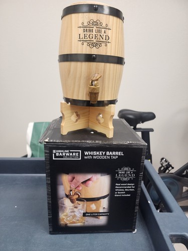 Highline Barware Whiskey Barrel W/ Wooden Tap_One Liter_Whiskey, Bourbon, Scotch