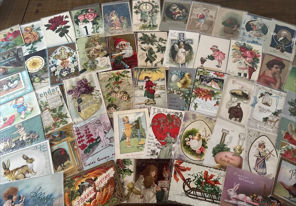 Lot of 60 Holiday Greetings Postcards~Xmas~Easter~Thanksgiving Santa~etc.~k469 - Image 2 of 4