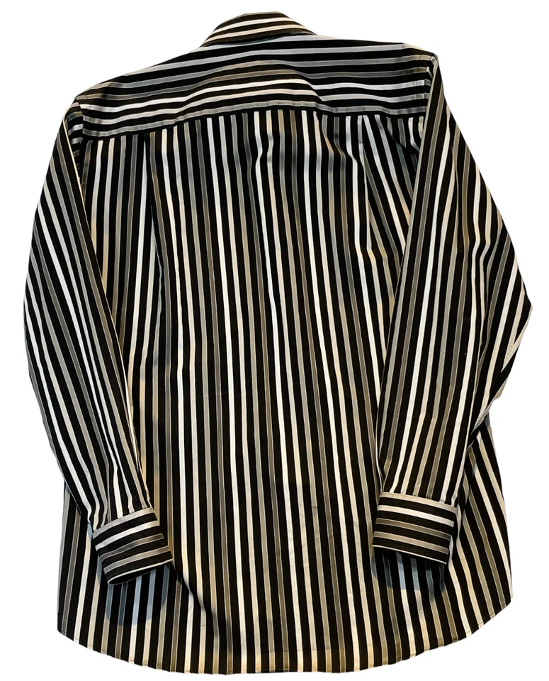 Paul Fredrick Men's Sport Shirt Black White Gray Sz M Long Sleeve Cotton - Image 3 of 4