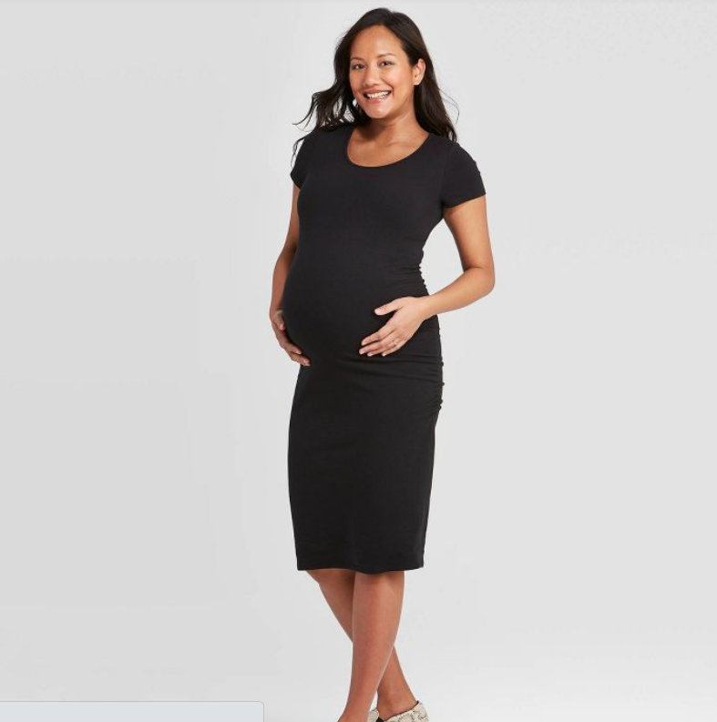 short fitted maternity dress Old Navy Maternity Short-Sleeve Bodycon Dress - Blue