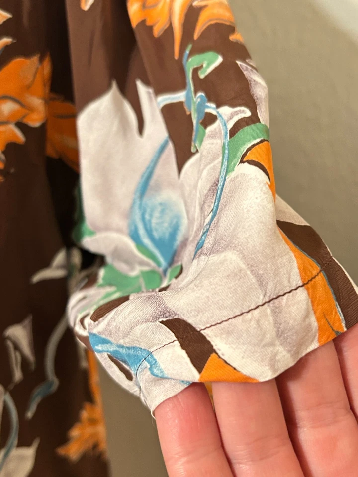 Camisa havaiana floral rayon sedosa masculina roupa esportiva surfistas década de 1940 vintage verdadeira - Imagem 4 de 4