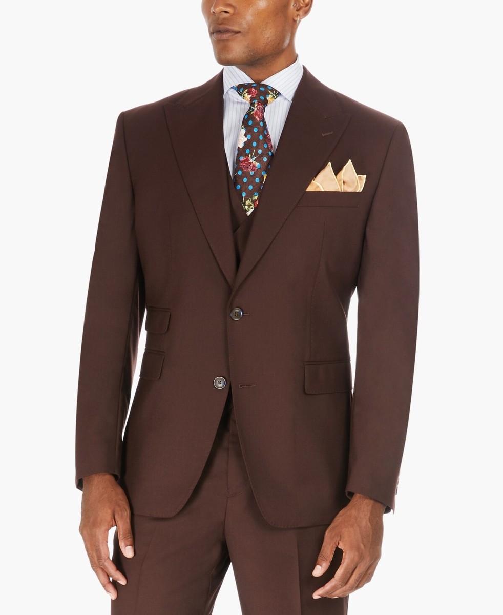 Tayion Collection Men's Classic-Fit Solid Brown Suit Jacket Size
