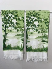 Vintage Bath Towels by Sayco Screen Print Fringe Towel