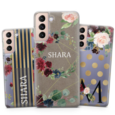 PERSONALIZED Name FLORAL SOFT GEL PHONE CASE FOR SAMSUNG GALAXY S23 S22 S21  A73