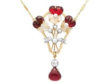 Antique Victorian Garnet, Moonstone and Diamond Yellow Gold Pendant