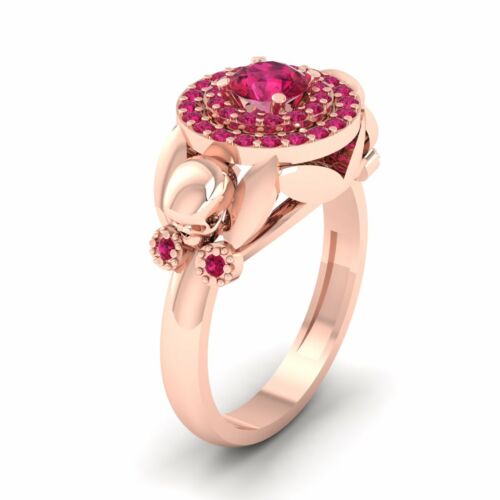 Created Pink Ruby Petal Skull Engagement Ring Rose Gold Fn 925 Sterling Silver - Picture 1 of 8